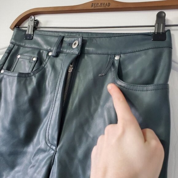 7 for All Mankind Grey Faux Leather Straight Leg Pants XS - Picture 3 of 9